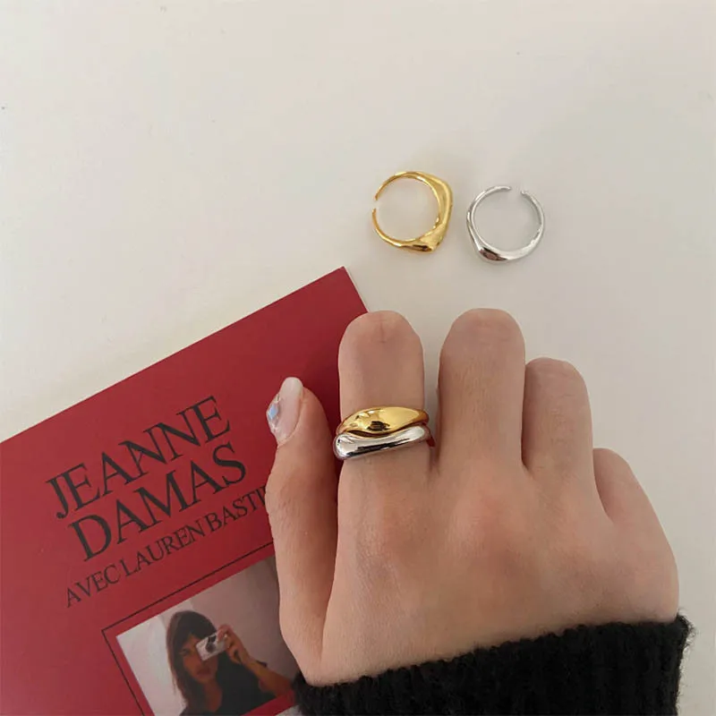 Sam Pand Gold Silver Color Irregular Wave Rings Trendy Simple Geometric Handmade Jewelry For Women Couple Adjustable Ring