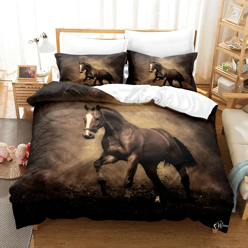 

Horse Quilt Cover Pillowcase 3D Printed Full Size Bedding Set, Home Boy Girl Bedroom Decoration 2/3pcs, 175x220cm