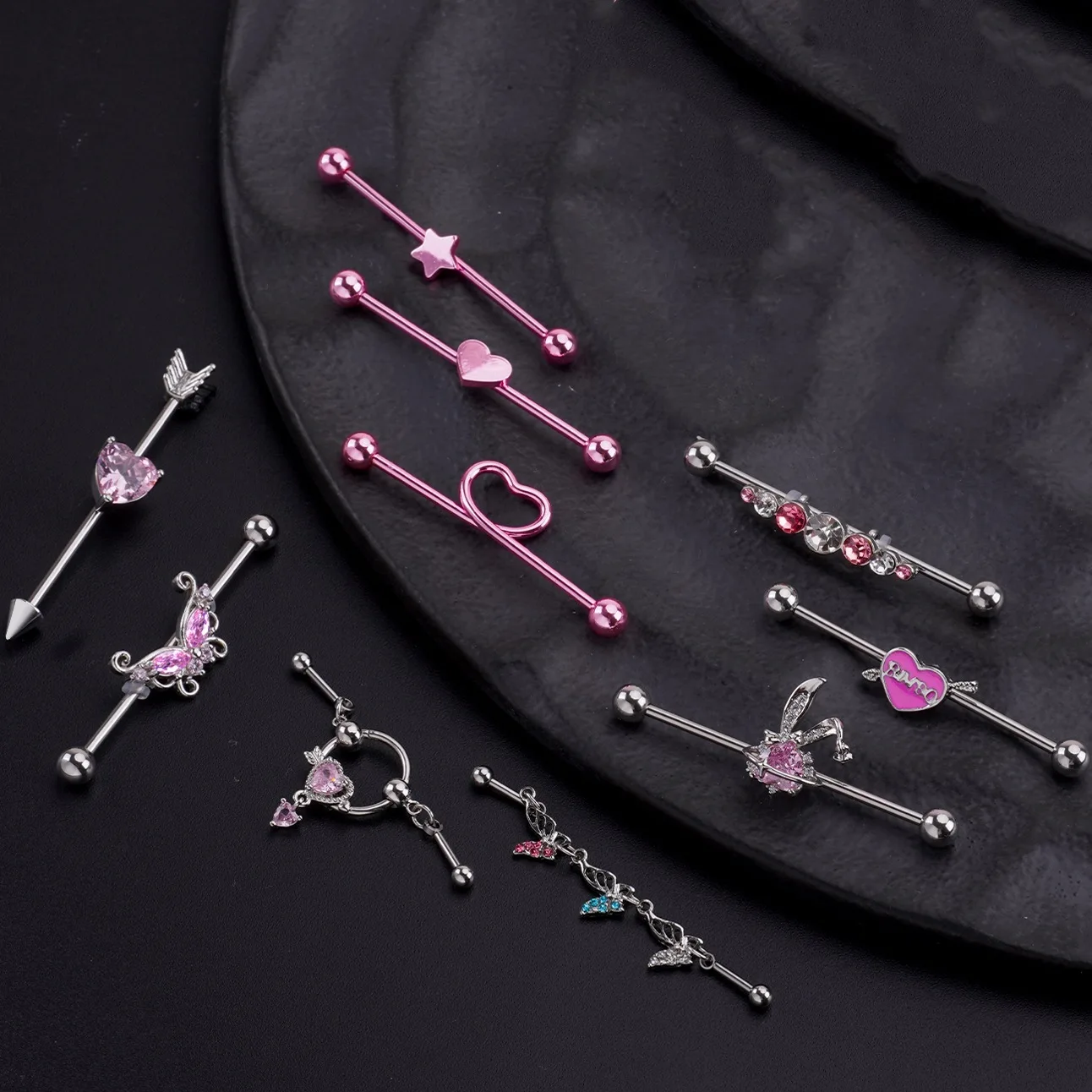 New Stainless Steel Industrial Stud Earrings 38mm Love Peach Heart Barbell Long Earbone Studs Piercing Puncture Jewelry