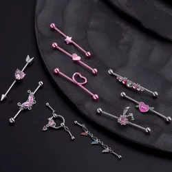 New Stainless Steel Industrial Stud Earrings 38mm Love Peach Heart Barbell Long Earbone Studs Piercing Puncture Jewelry