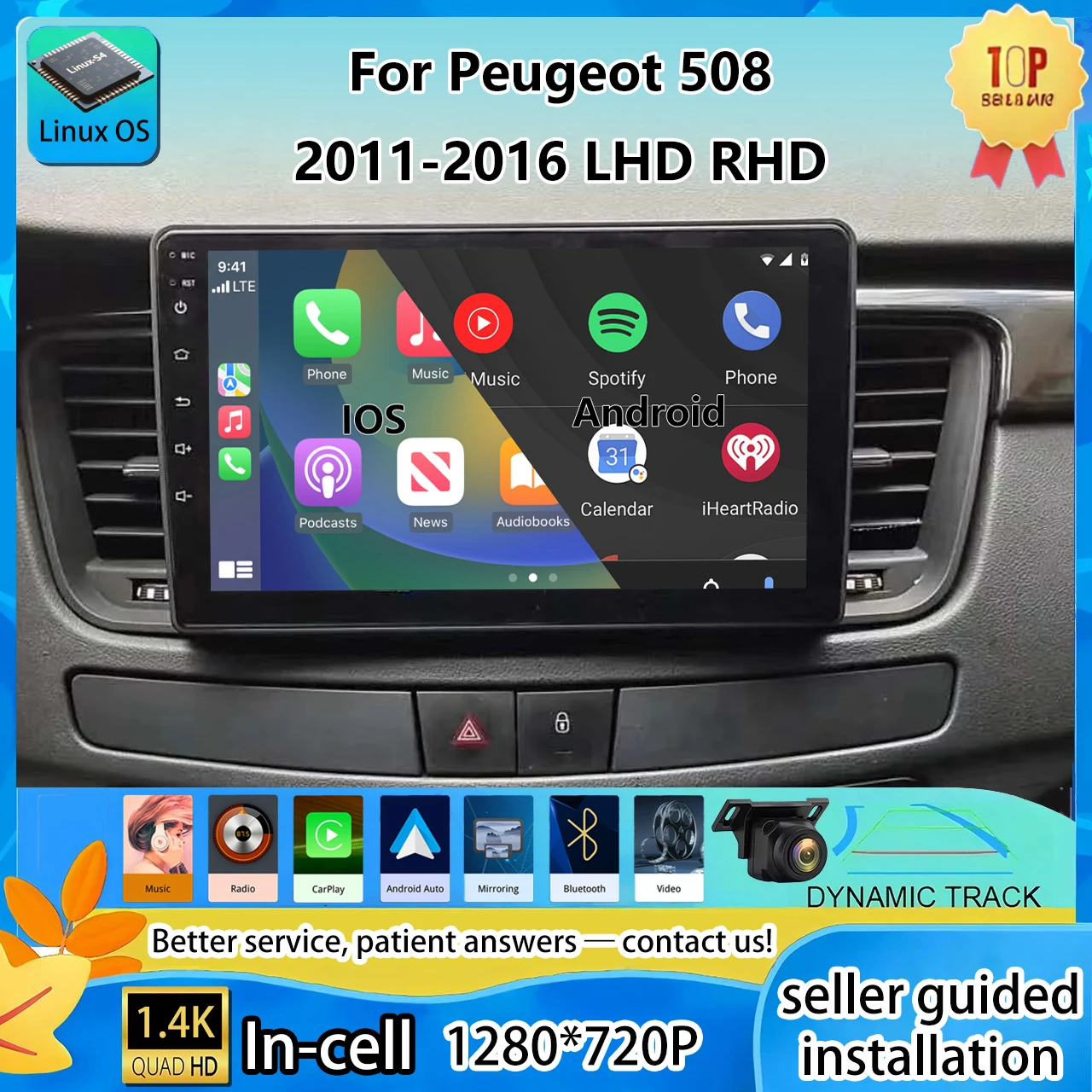 Radio For Peugeot 508 2011-2016 Wireless Carplay Car Multimedia Player Upgrade Touch Screen Android Auto car play Linux BT5.0