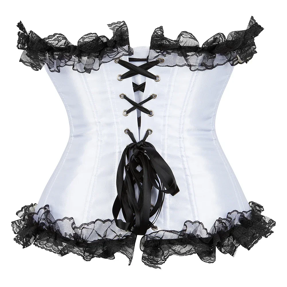 Corset Woman Vintage Satin Corsets Lace Trim Boned Bustier Renaissance Bridal Korsett Halloween Carnival Costume Medieval Outfit