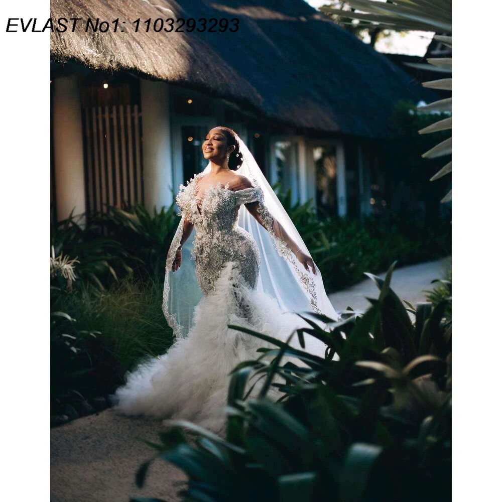 EVLAST Customized 2025 Mermaid Ruffles Wedding Dress Applique Beading Vestido De Novia Layered Bridal Gown Robe De Mariee TMD47 image 2