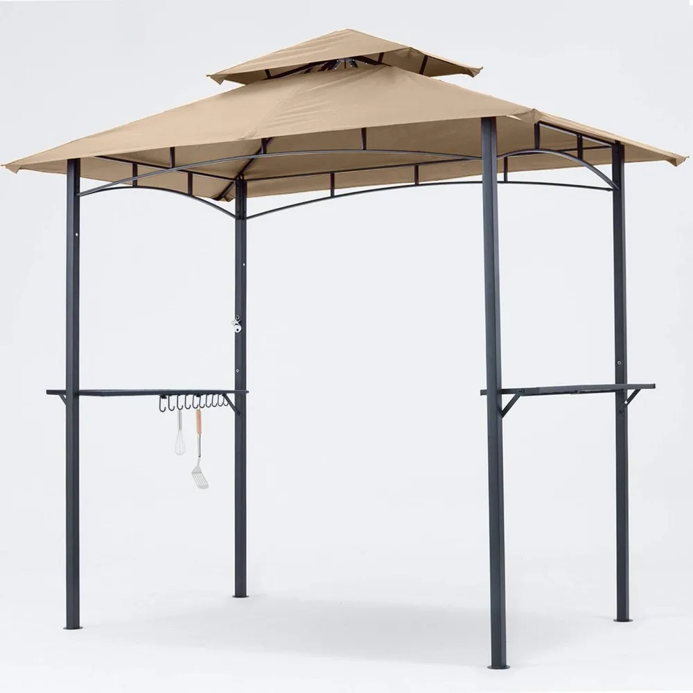 

8 x 5 Grill Gazebo Outdoor BBQ Gazebo Canopy with 2 LED Lights (Khaki)