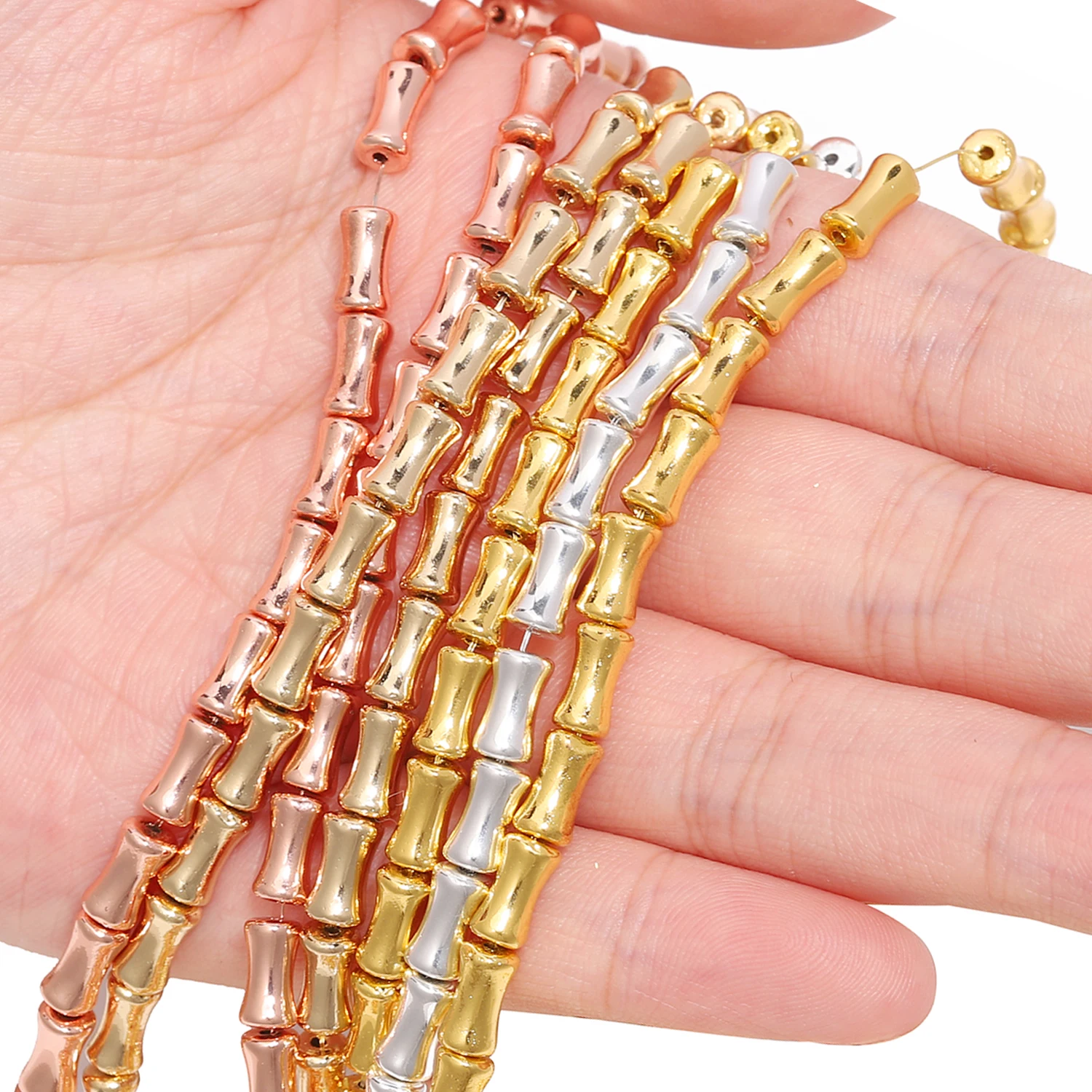 

8x4.5mm Natural Stone Plated Gold Silver Hematite Beads Bamboo Joint Spacer Beads for Jewelry Making Diy Bracelets Accessories