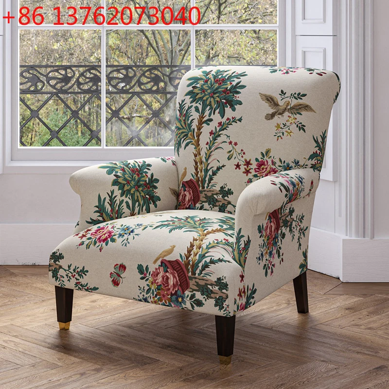 

Одноместный диван из цельного дерева во французском стиле с принтом, диван-кресло