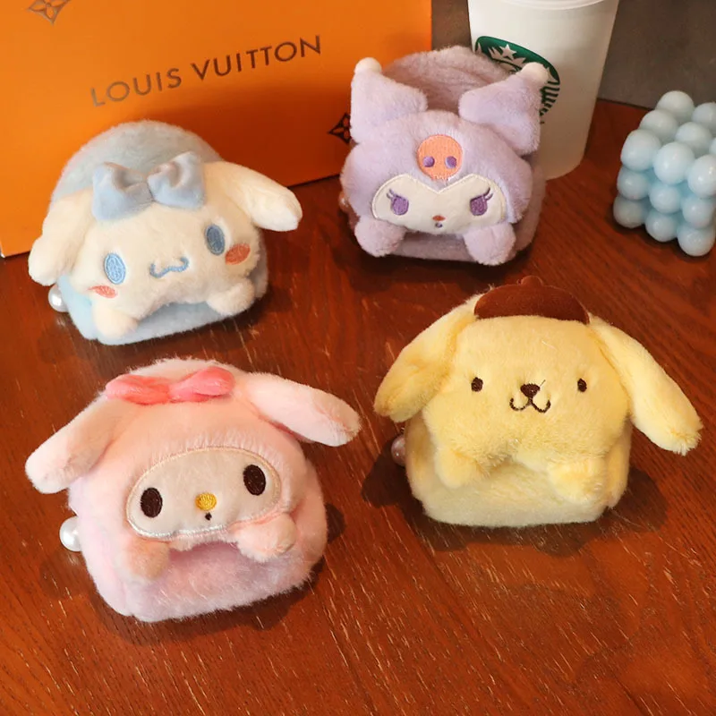 Kawaii Sanrioed peluche borsa giocattolo My Melody Kuromi Cinnamoroll Purin peluche portamonete bambola animale Mini portafoglio ciondolo ragazze regalo