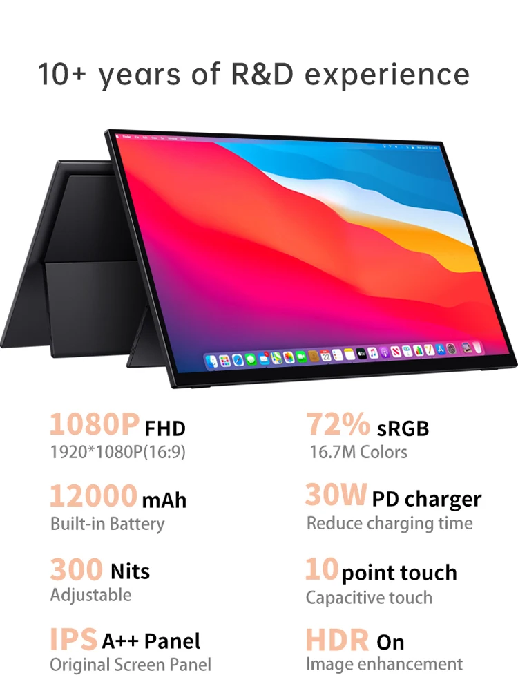 Damrapt 15.6'' Portable Monitor Touch screen with Battery 1920x1080P Display Extension for Laptop Phone Switch PS5 Xbox MacBook