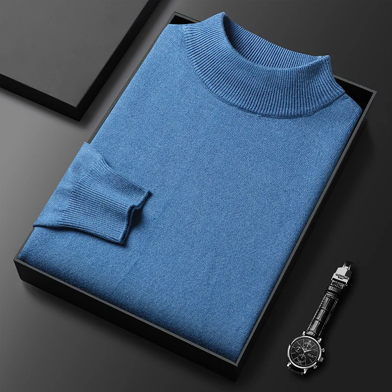 Suéter de Cuello medio alto para hombre, camisa de fondo de punto, suéter delgado de color sólido, suéter multicolor, Otoño e Invierno