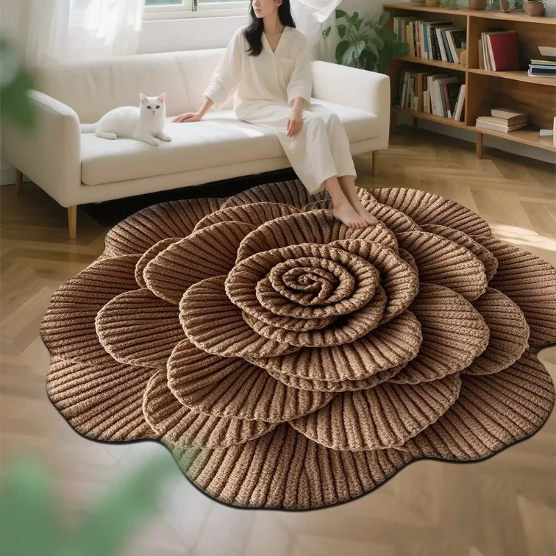 Simulated Large Flower Crystal Velvet Floor Square Mat Anti-slip Rug for Bedside Crawling Pad Living Rooms Cooling Pad 40cm/50cm