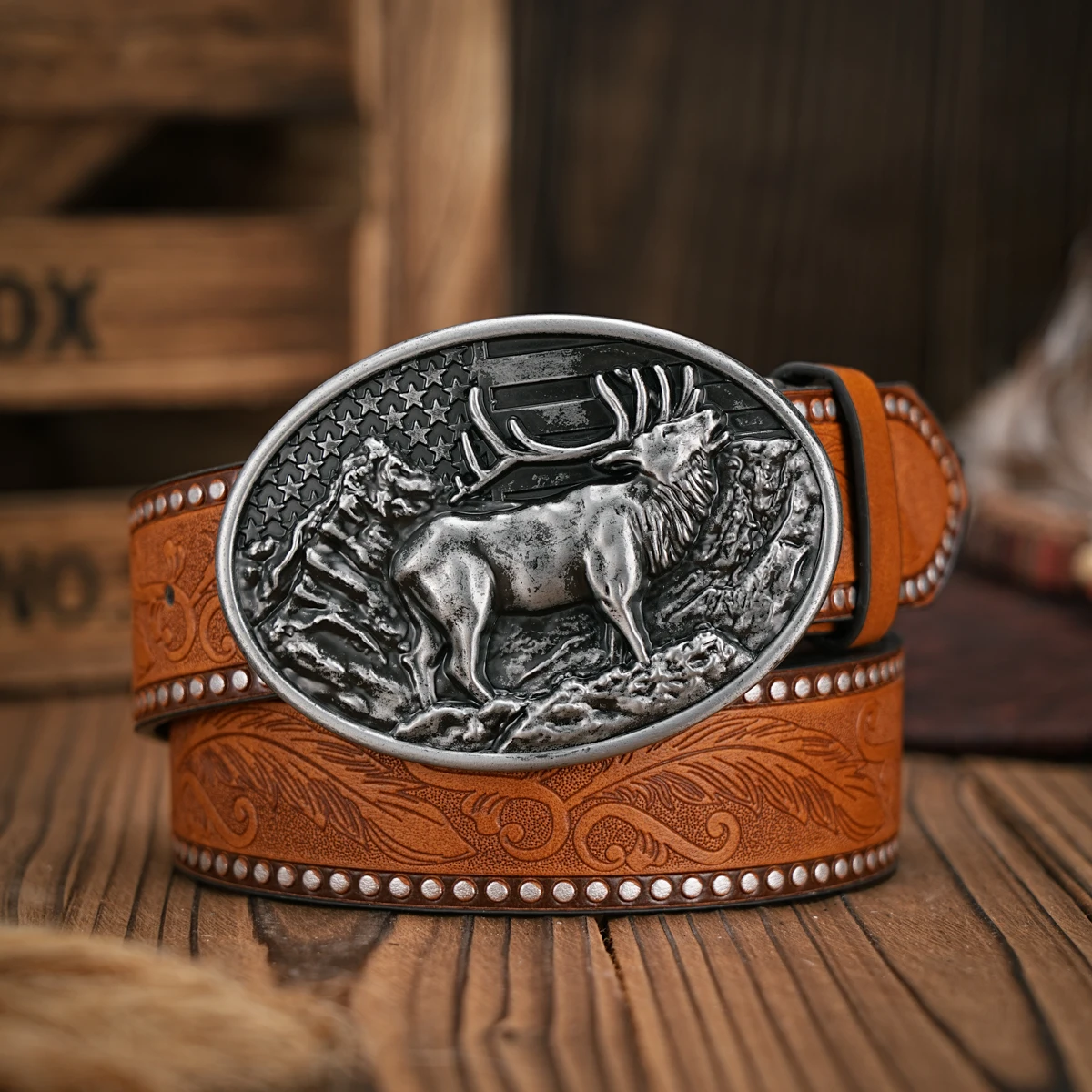 Herren - Damen - Western-Denim - PU-Leder - Gürtel - Vintage-Jeans mit geschnitzter Schnalle – Detail 13