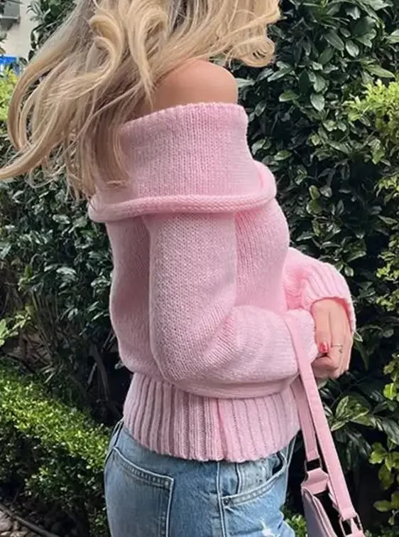 

Spring & Autumn Women's One Shoulder Woolen Sweet Cute Sweater Female Daily Clothing New Fashion Women Knitted Pullovers