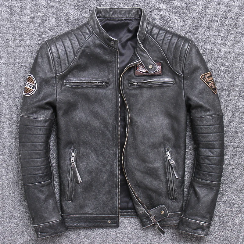 AYUNSUE Genuine Leather Jacket Men Autumn Real Cow Leather Jackets for Men Slim Motorcycle Leather Coat Chaquetas Hombre SGG1020