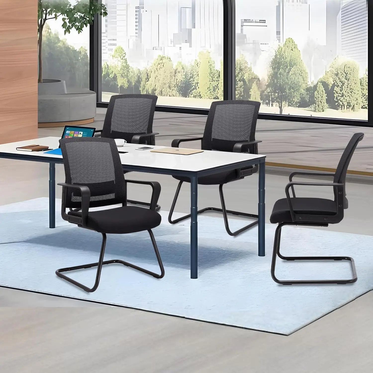 Office Guest Chair with Lumbar Support and Mid Back Mesh Space Air Grid Series for Reception Conference Room 4 Pack
