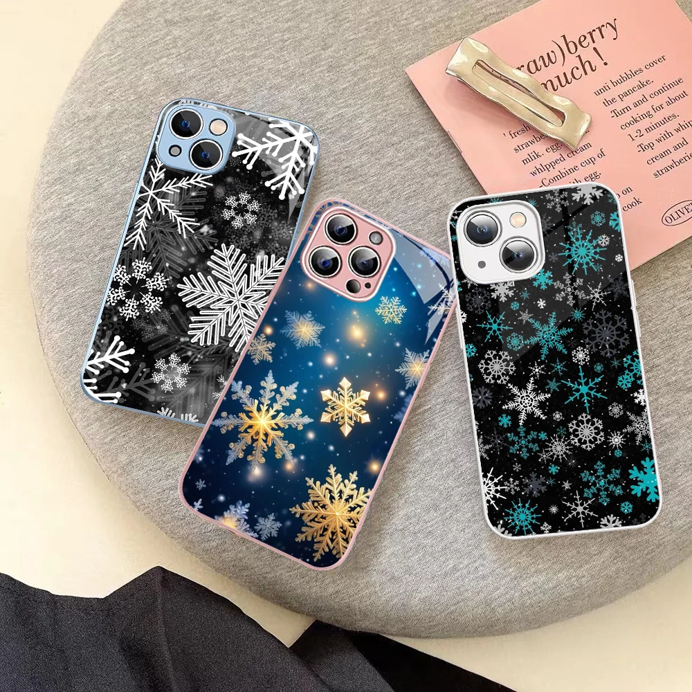 

Christmas Snowflakes Phone Case Tempered Glass For Iphone 14 13 12 11 Pro Mini XS MAX 14Plus X XS XR Cover
