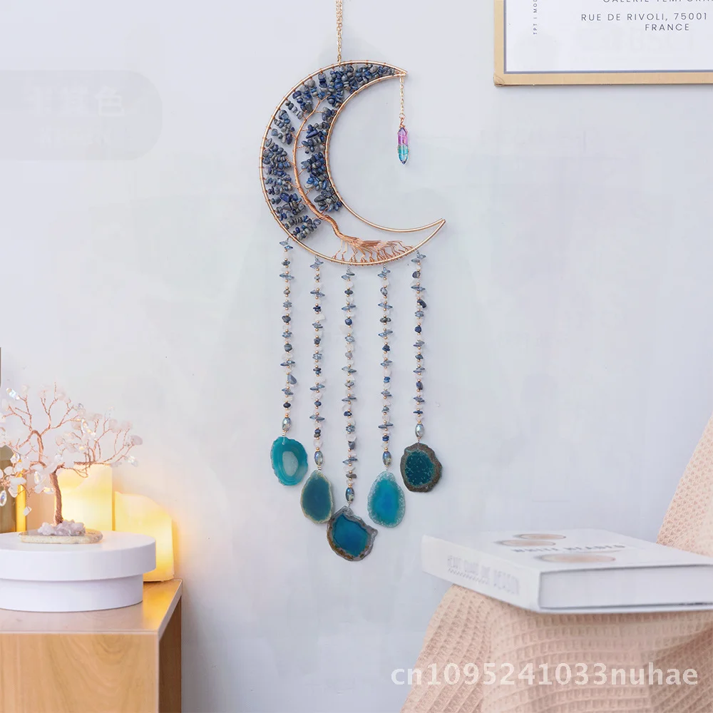 Light Luxury Agate Dream Catcher Crystal Stone Pendant Modern Minimalist Wind Chimes Wall Decoration for Living Room