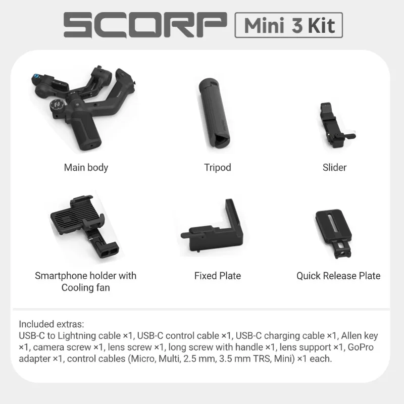 FeiyuTech SCORP Mini 3 Gimbal-stabilisator voor smartphone Ingebouwde AI-trackingmodule Koelventilator 2 kg laadvermogen met geïntegreerde grip
