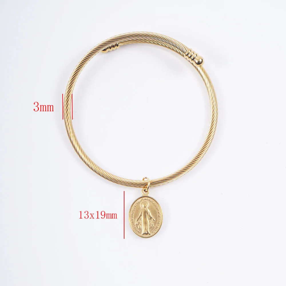 Stainless Steel Virgin Mary Bracelet For Women Gold/Silver Color Metal Wire Rope Knot Open Cuff Brangle Pulseira Luxury Jewelry