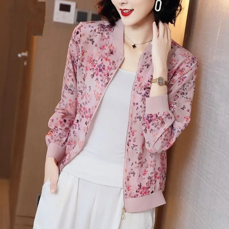 

Spring Summer Chiffon Print Long Sleeve Jacket Women New 2024 Thin Coat Sun Protection Uniform Versatile Fashion Cardigan Z974