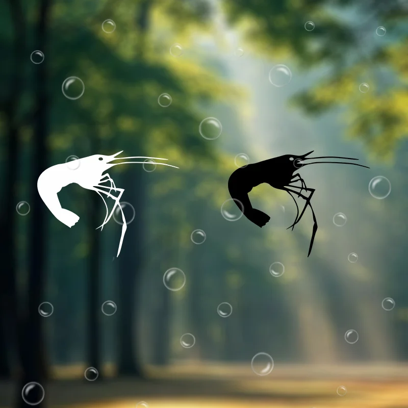 2D Flat 2pcs Shrimp Silhouette Vinyl Sticker, Waterproof Self-Adhesive Decal for Car Window Laptop Luggage Decor, Holiday Gift