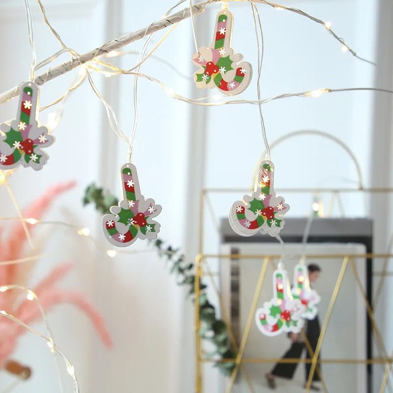LED iron art cane Christmas tree ornament with string and flashing lights