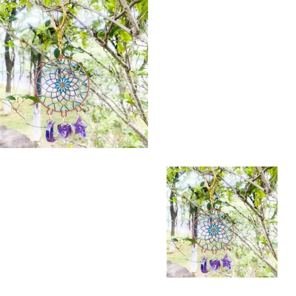 

9HJK Pink Dream Catcher Resin Mold Epoxy Dreamcatcher Keychain Mold Silicone Moon Star Love Pendant Mold for Diy Crafts