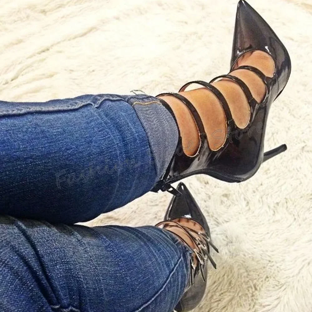 

Black Pointed Toe Cut Out Pumps Back Zipper Stilettos High Heels High Heel Shoes for Women Heels 2025 New Zapatos Para Mujere