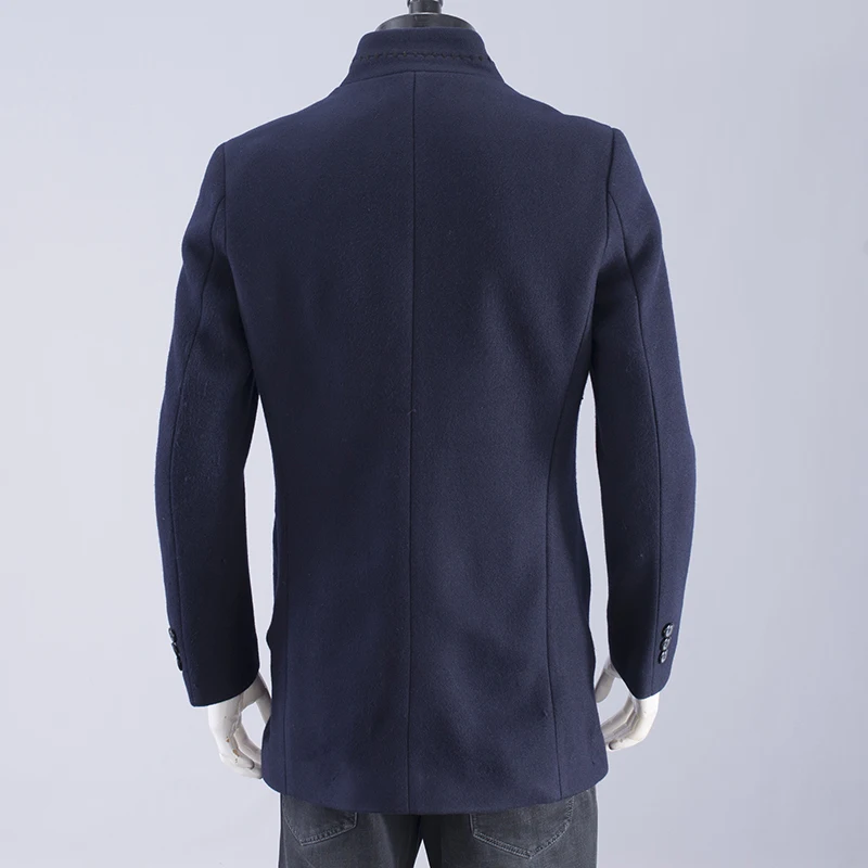 

Мужское деловое повседневное однотонное шерстяное пальто с воротником-стойкой, зимнее пальто с одной пуговицей и подставкой