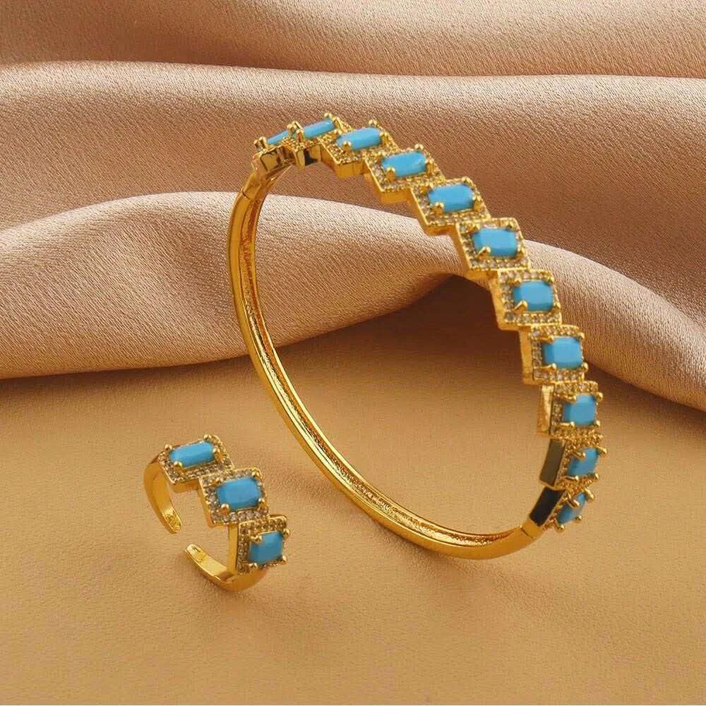 2 pieces/set of bracelets+ring micro inlaid with zircon light luxury multi-color zircon personalized copper gold-plated women's