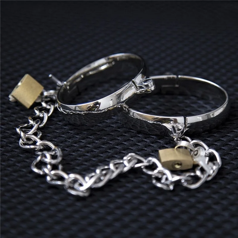 Stainless Steel Restraint Handcuff Shackle Ankle Wrist Cuffs Padlock BDSM Slave Restraint Fantasy Sexy Game Sex Toys for Couples