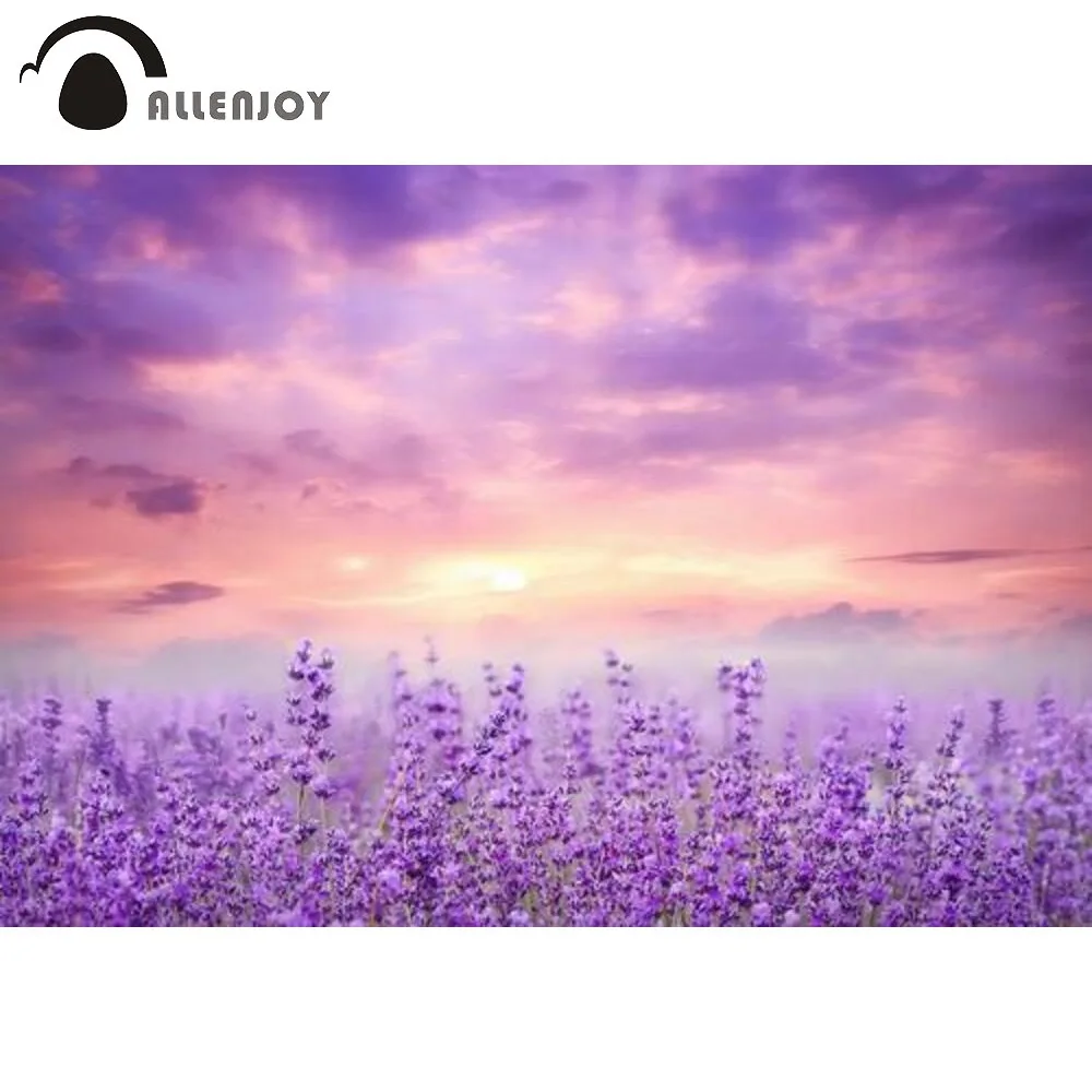 Allenjoy Lavender Field at Sunset Photography Backdrop Purple Flowers Photoshoot Background