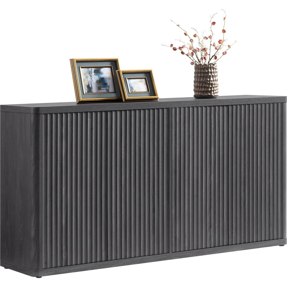 

Buffet Cabinet with Storage Accent Sideboard with 4 Doors 66.3" Wide Fluted Credenza Modern Buffet Table Media Console Cabinet