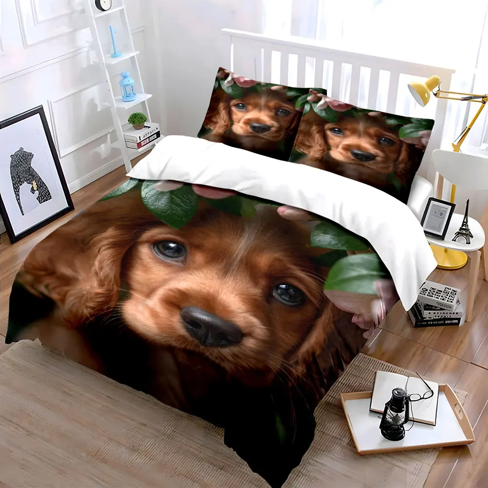 Warm-textured fur amidst flowers Duvet Cover Set with 3D Printing Design Soft Polyester Bedding Set All-Season Comfort