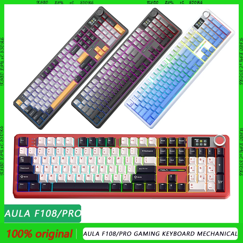 

AULA F108/PRO Gaming Keyboard Mechanical RGB Wireless 2.4G Hot Swappable Hifi Switch 100% Layout Custom Accessories Available