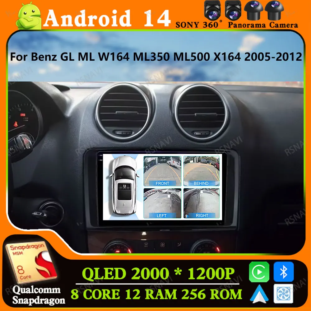 Andoird 14 Car Radio For Benz ML GL ML350 GL320 X164 W164 2005-2012 5G WIFI Viedo Player GPS Navigation Head Unit BT 4G LTE DVD