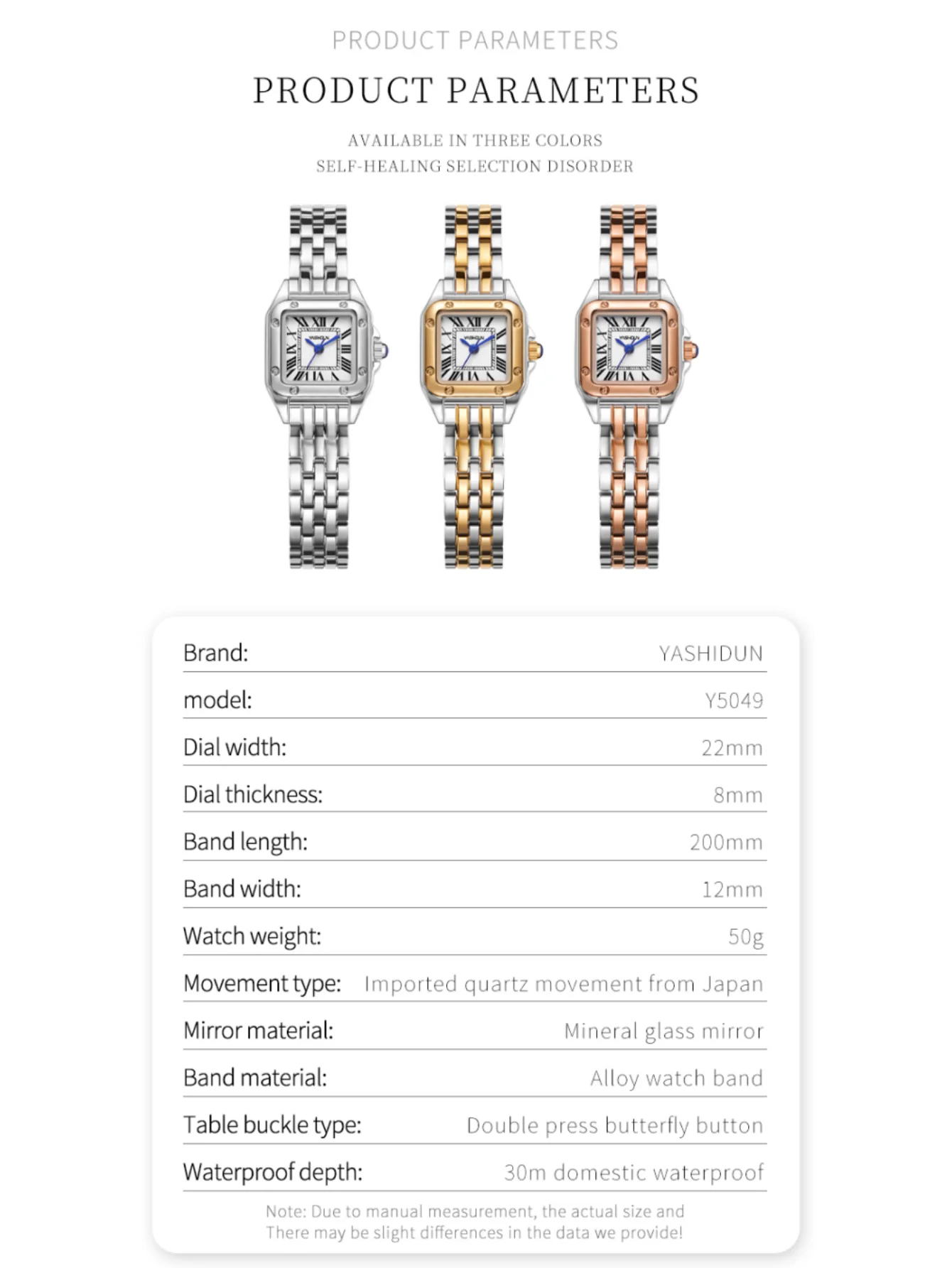 ياشيدون نساء كوارتز ساعة الإكسسوارات سبيكة حزام مقاوم للماء ساعات المعصم الأصلي عادية Y5049