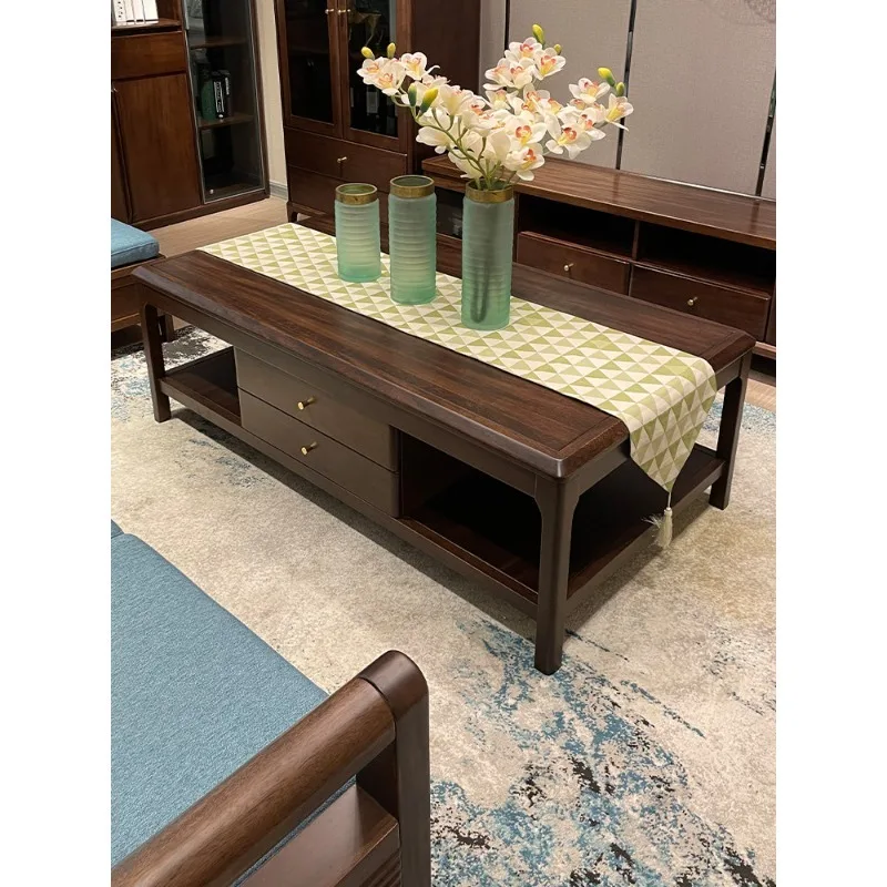 All solid wood coffee table Modern simple living room Walnut rectangular with tea table Small apartment household tea table