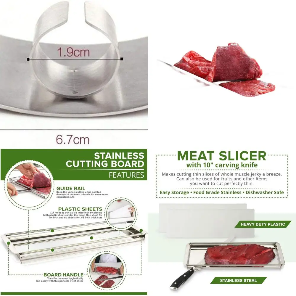 

Precision Beef Jerky Slicer Kit - Uniform Thickness, Dishwasher Safe Board & 10 Knife for Perfect Jerky Slices