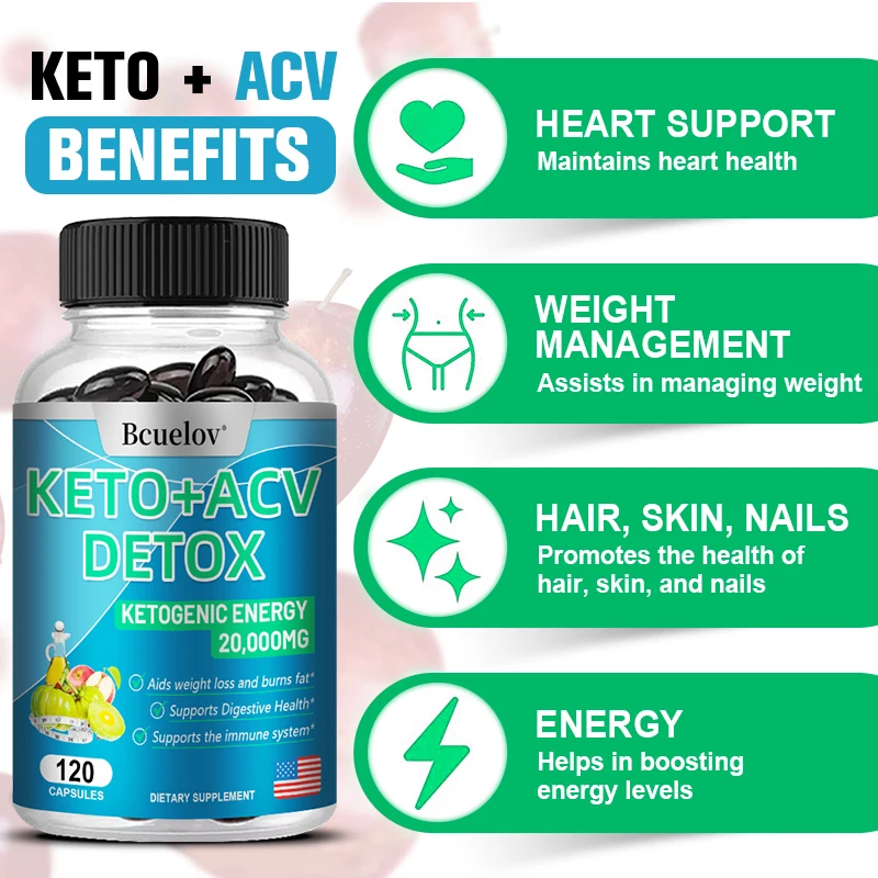 Keto + Apple Cider Vinegar Capsules - Ketogenic Energy 20000mg - Helps Burn Fat, Supports Digestive Health
