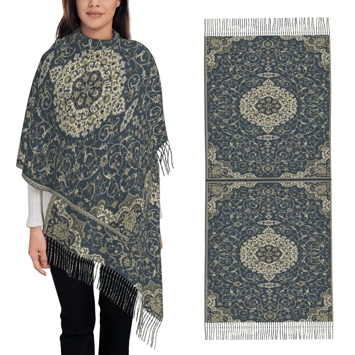 

Tree Of Life Animal Garden Persian Rug Bohemian Scarf Tassel Scarves Women Soft Warm Shawl and Wraps Long Fall Winter Shawl Wrap