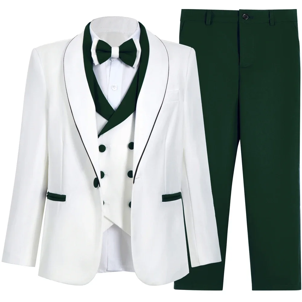 Fast Delivery Green Kids Suits 4 Pieces Banqurt Party Wear Long Sleeved Boys Slim Fit Suit Set Wedding Guest Clothes Plus Size