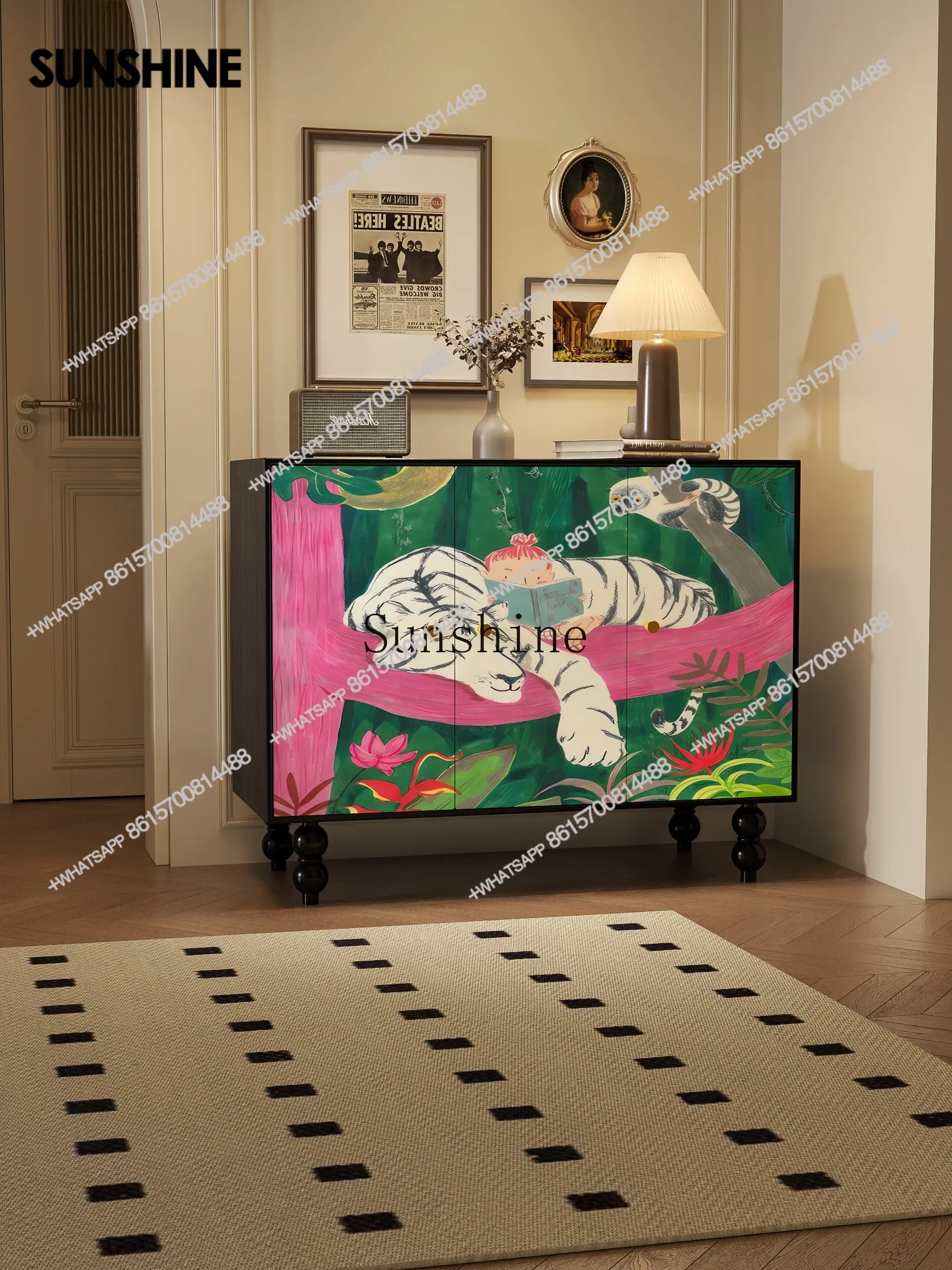 French medieval custom multi-functional storage shoe cabinet living room solid wood dining side cabinet