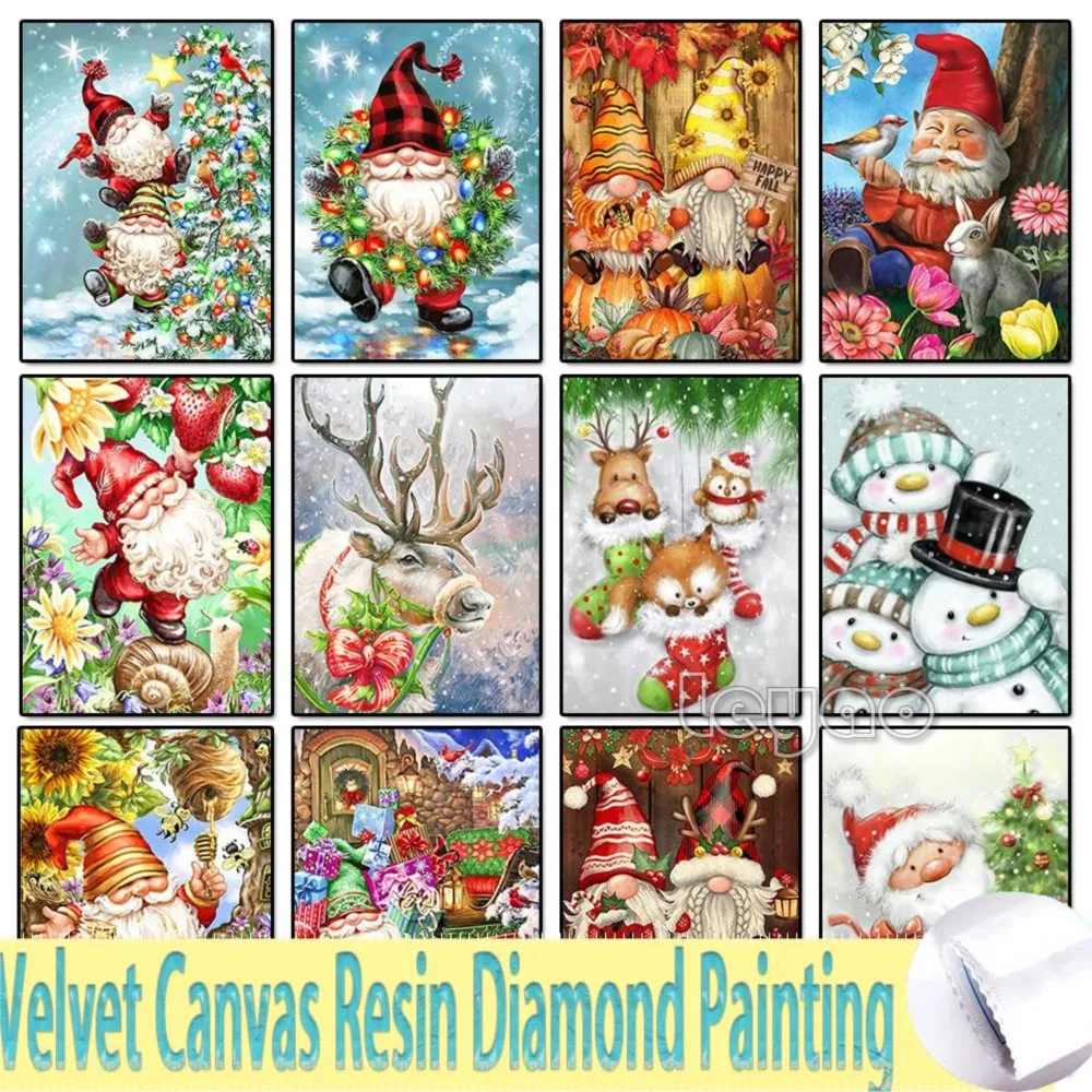 

New Santa Claus 5D Gnome Velvet Canvas Resin Diamond Painting Kits Embroidery Christmas Santa Sale Pictures Snowman Mosaic