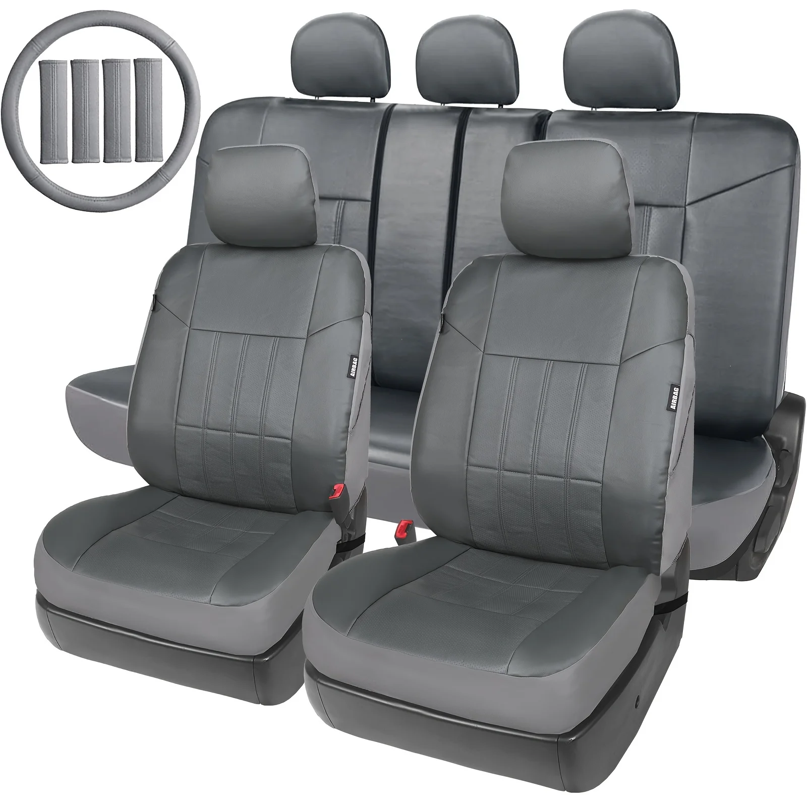 

Leader Accessories Grey Faux Leather Car Seat Covers Full Set