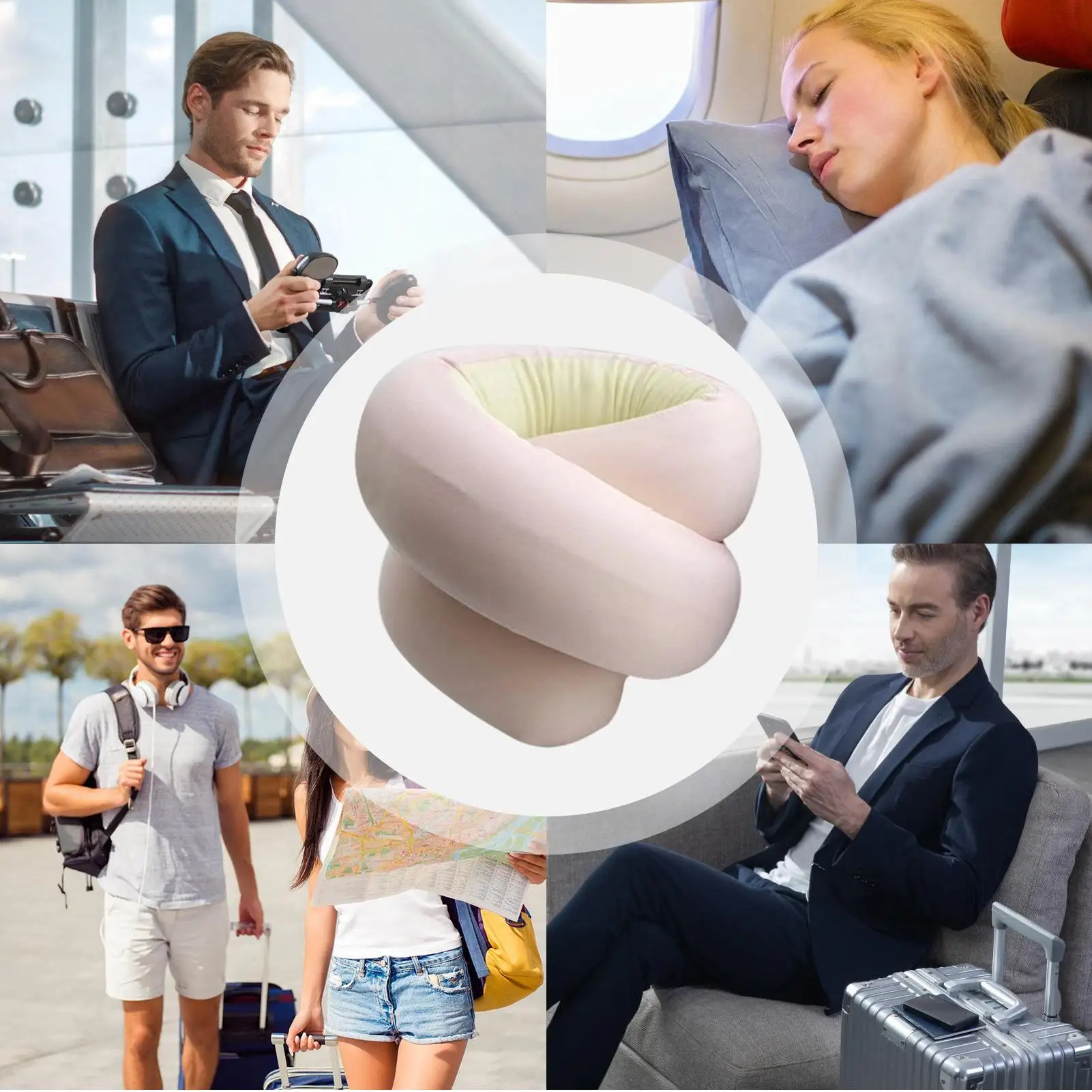 

Memory Foam Travel Pillow Adjustable Spiral S Shape Cushion Washable Compact Travel Pillow For Home Office Car Rides Airplane