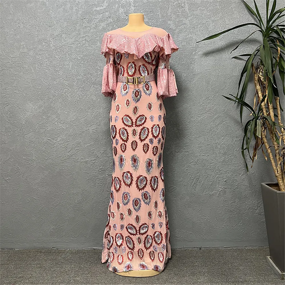 Luxury African Fashion Slim-fit Fishtail Long Dress Sequin Evening Dress European and American Women's Dress 2523