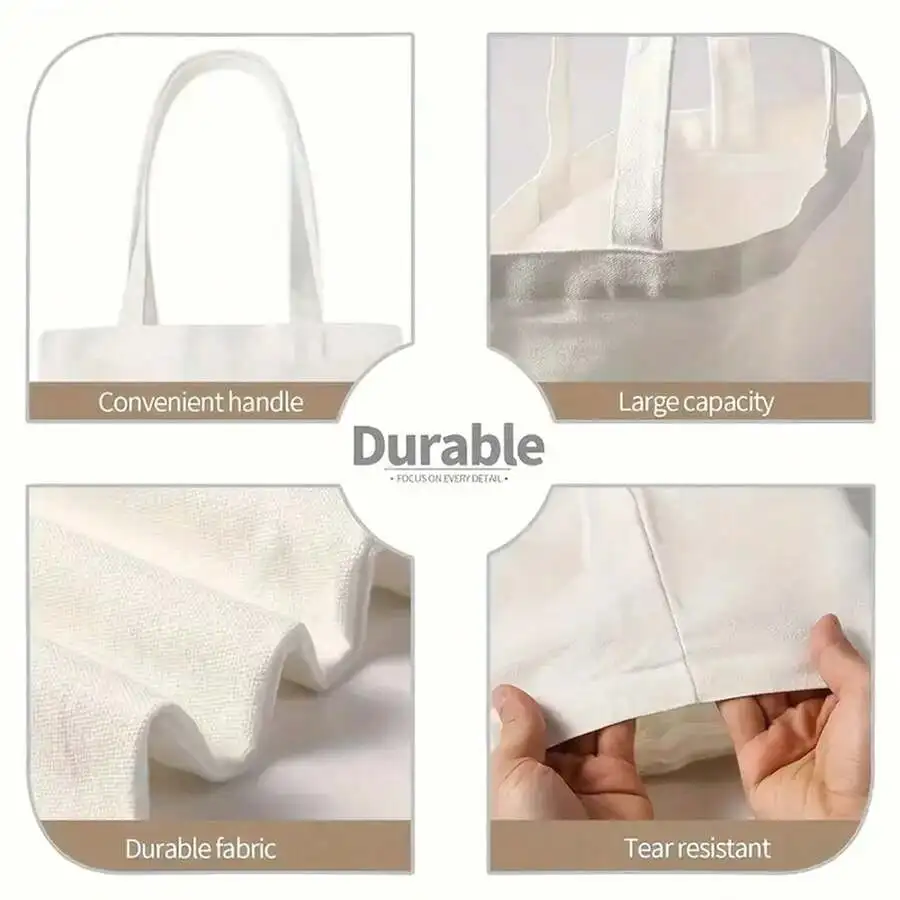 

Large Capacity Canvas Tote Bag With Sturdy Handles Durable Polyester Fabric For Shopping Beach Travel