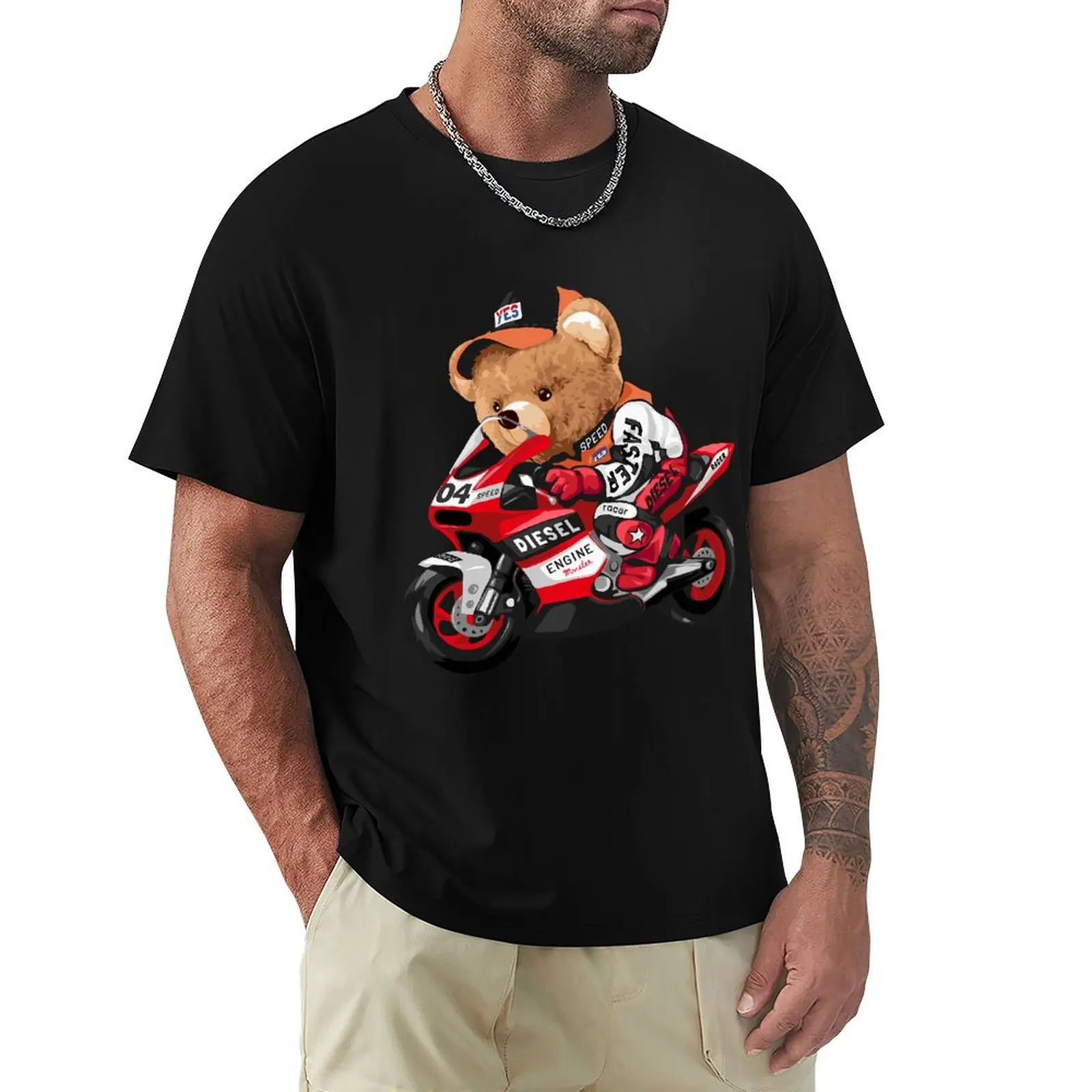 Cute Teddy Bear Riding Motorcycle T Shirt Harajuku Short Sleeve T-shirt 100% Cotton Graphics Tshirt Tops