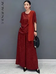 SHENGPALAE 2024 Summer New Women's Two Piece Set New Chinese Style Satin Jacquard Splice Top And Wide Leg Pants Female 5C1217