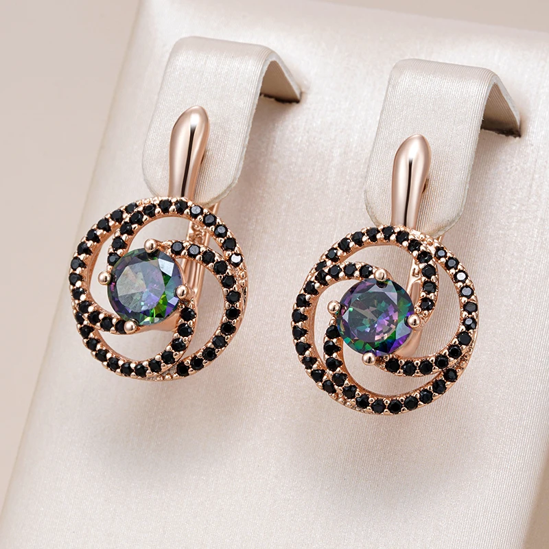 Kinel Hot Unusual 585 Rose Gold Color Drop Earrings for Women Shiny Colourful Natural Zircon Accessories Fashion Daily Jewelry